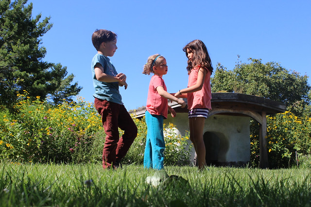 23662390638_8b1db2a581_z-1 (1) Three small children play in front of the troll house.